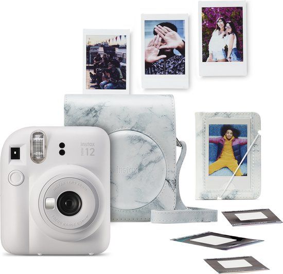 FUJIFILM instax mini 12™ Bundel - Instant camera + 1 x 10 stuks film, cameratas & stickers - Clay White & Marble