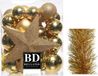 Decoris Shoppartners Bv Kerstversiering kunststof kerstballen 5-6-8 cm met ster piek en folieslingers pakket goud van 35x stuks