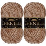 JubileeYarn Chenille Garen - Worsted Weight - 100g/streng - Cannoli - Lichtbruin Grijs Fluweel - Haak- en Breigaren - 2 strengen