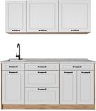 Vicco Eenpersoonskeuken R-Line, Wit landelijk/Goudkleurig Eiken, 160 cm marmer werkblad