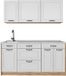 Vicco Eenpersoonskeuken R-Line, Wit landelijk/Goudkleurig Eiken, 160 cm marmer werkblad