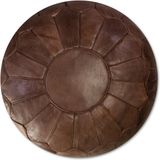 Poufs&Pillows Poef Rond (XL) - Chocolade bruin - Leer - Handgemaakt - Ø60 x 35cm