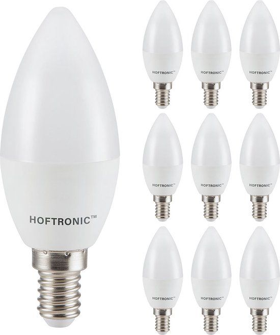 HOFTRONIC E14 LED Lampen - 10 Stuks - 2,9W - 250lm - 6500K Daglicht wit - C37 Kaarslamp - Kleine Fitting