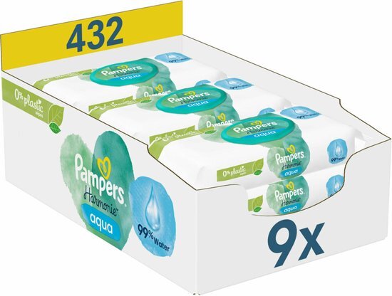 Pampers Billendoekjes Harmonie Aqua 9x48 = 432 stuks