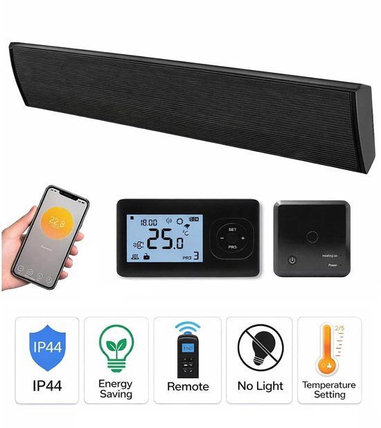 Quality Heating Infrarood Terrasheater Thermolux 1800Watt met Wifi en Afstandsbediening - Zwart