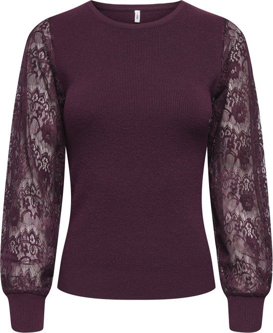 Onlperry ONLY - ONLPERRY LIFE LS MIX O-NECK KNT - Bordeaux - L - Dames Trui - 78% Polyester, 22% Viscose - Ballonmouw - Ronde hals - Casual