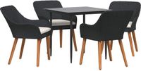 vidaXL 5-delige tuin-eetkamerset van poly rattan zwart