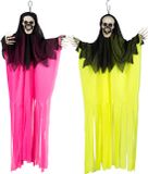 Boland spoken in neon kleuren - 2x stuks - L90 cm - skelet - Halloween - UV blacklight - decoratie