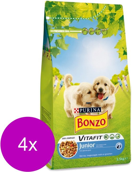 BONZO Vitafit Junior Kip&Melk&Groente - Hondenvoer - 4 x 1.5 kg