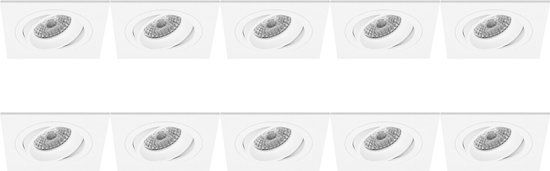 BES LED Spot Armatuur 10 Pack - Pragmi Borny Pro - GU10 Inbouwspot - Vierkant - Wit - Aluminium - Kantelbaar - 92mm