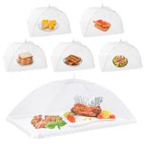 Homealexa Vliegenkap, set van 6 afdekhoezen voor eten, opvouwbare taartafdekking, vliegenscherm, levensmiddelafdekking, perfecte bescherming voor eten, fruit, picknick, BBQ, wit, XL, met standaard