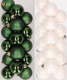 Decoris Kaemingk B.V. 32x Kunststof Kerstballen Mix Donkergroen/Wit 4 cm