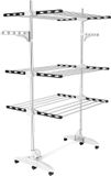 Merkloos Drying Rack Tower Folding 3 Levels Stainless Steel Pipe Tower Dryer with 6 Wheels Wings Mobile Tower Laundry Rack for Balcony Living Room Laundry Room Bathroom Black