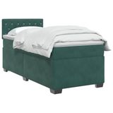 vidaXL Boxspringbed met matras en LED-verlichting, donkergroen, 90 x 200 cm, fluweel