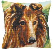 Collection d'Art Lassie - Hond kruissteekkussen, katoen, meerkleurig, 40x40cm