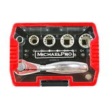 MichaelPro MP012006RD 1/4" Mini High Torque Mini Ratel Schroevendraaier 17 in 1 Kort Quarter Ratel met bits, sleuven en adapter