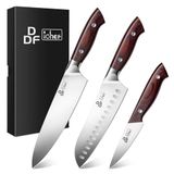 DDF iohEF Keukenmessenset, 3-delige professionele scherpe keukenmessenset, Santoku-mes, professioneel koksmes, schilmes van roestvrij staal