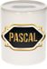 Bellatio Decorations Shoppartners Bv Spaarpot met voornaam Pascal - wit - met goud/zwart embleem - 8 x 9 cm - keramiek - met afsluitdop - cadeau verjaardag