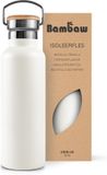 Bambaw® 1 Liter RVS Thermosfles - Isoleerfles, Dubbelwandig, Lekvrij, Plasticvrij met Bamboe Deksel - Wit