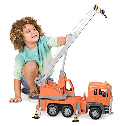 DRIVEN by Battat WH1214Z Standaardserie Kraan Speelgoed Truck met Verkeerskegels, Verlichting en Geluiden, Nylon/A, 1: 16 Schaal