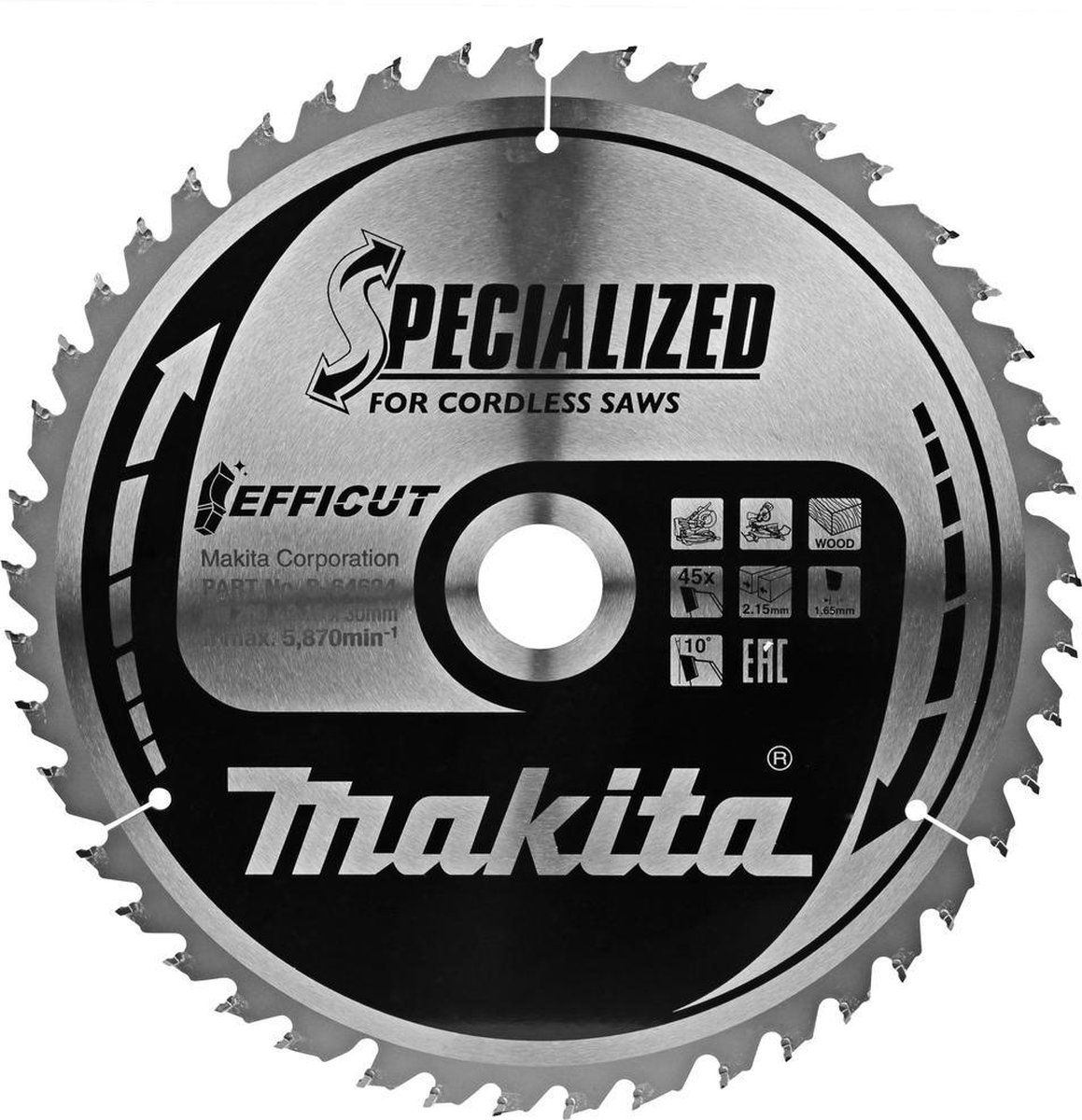 Makita Afkortzaagblad Hout Efficut 260x30x2,15 45T 10g