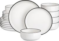MALACASA, service de 18 pièces avec bordure noire, vaisselle en porcelaine, comprenant : 6 assiettes plates, 6 assiettes à dessert, 6 bols