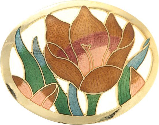 Behave® Dames broche bloem tulp bruin - emaille sjaalspeld - 6 cm
