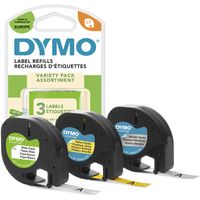 DYMO LetraTag Starter Pack Bande d'étiquettes, 12 mm x 4 m, Papier/Plastique/Métal, Auto-adhésif, 3 Rouleaux