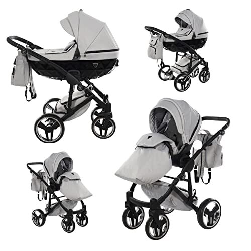 Lux4Kids Junama kinderwagen combi-kinderwagen, premium buggy babyzitje + accessoires, Isofix selecteerbaar, Diamond by Ferriley & Fitz Silver Black 06 2-in-1 zonder babyzitje