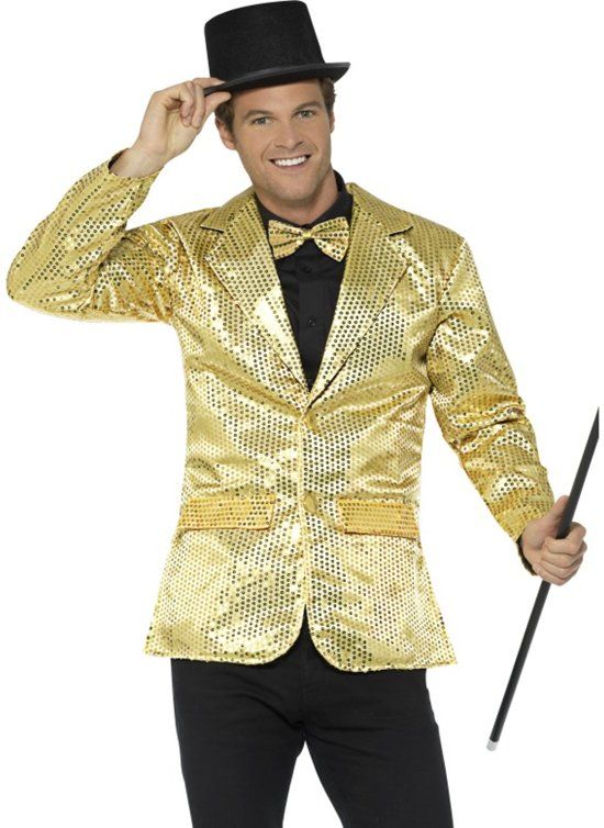 Goudkleurig disco jasje met lovertjes voor mannen - Verkleedkleding