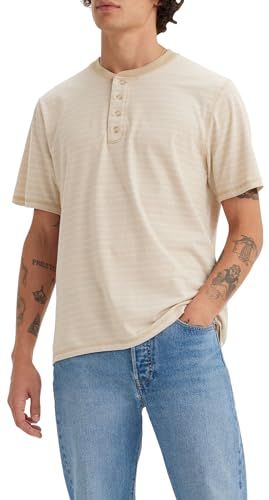 Levi's Men's SS 3 Button Henley Shirt - Shore Stripe Safari - L