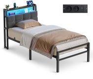 VASAGLE Metalen bed – matzwart – 90x200 cm – met opbergruimte en ledverlichting