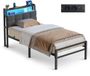 VASAGLE Metalen bed – matzwart – 90x200 cm – met opbergruimte en ledverlichting