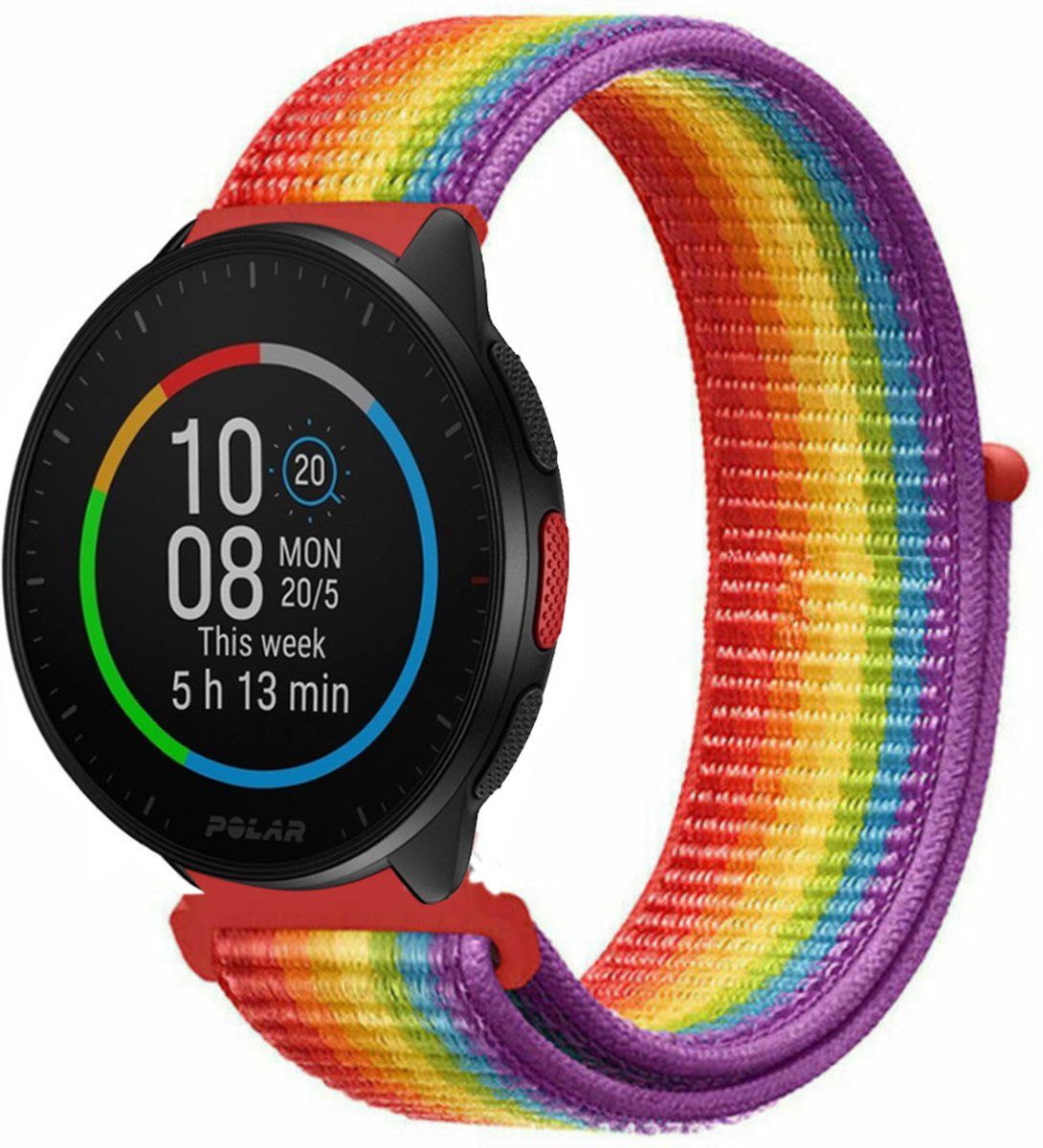 Strap-it Polar Pacer nylon band - regenboog