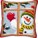 Vervaco Kruissteekkussen kit - Kerst - Zwaaiende sneeuwman