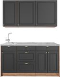 Vicco Eenpersoonskeuken Fame-Line, Anthrazit-Gold Landhaus/Goudkleurig Eiken, 150 cm, WB Marmer