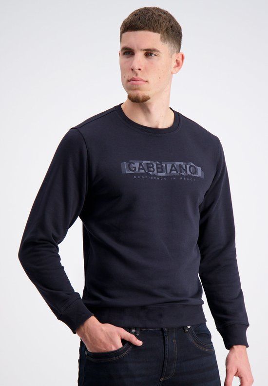 Gabbiano Heren Sweater 15094 - 301 Navy - Katoen - Ronde Hals - Lange Mouw - Regular Fit - Blauw - XL