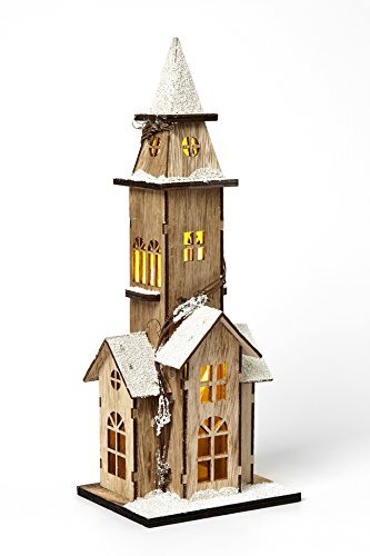 HEITMANN DECO decoratieve houten kerk met LED-verlichting - natuurlijk hout met gesneden dak - kerstdecoratie