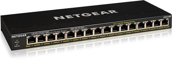 NETGEAR GS316P - Unmanaged Gigabit Ethernet PoE Switch - 16 Ports - Black