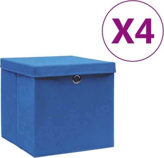 vidaXL Opbergboxen met deksel 4 stuks 28x28x28 cm Blauw