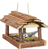 Relaxdays Voedertafel hangend - met schors en mos - 19 x 21 x 23 cm - kleine tuinvogels