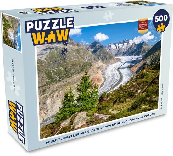 MuchoWow Puzzel De Aletschgletsjer met groene bomen op de voorgrond in Europa - Legpuzzel - Puzzel 500 stukjes