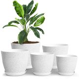 Utopia Home Plantenpotten binnen met drainage, 5 stuks plastic plantenbakken, vlekkerig grijs