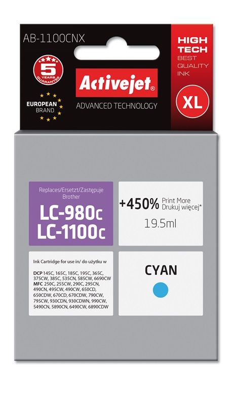 Brother ActiveJet AB-1100CNX inktcartridge - Vervanging Brother LC1100C/980C - Blauw - 19,5 ml