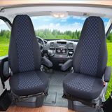 Bremer Sitzbezüge WMS706 Camper Stoelhoezen voor Fiat Ducato Citroen Jumper Peugeot Boxer 2-Delige Set Zwart/Blauw Polyester