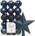 Kaemingk B.V. Boules de Noël - 30x pièces - incl. étoile de sommet - bleu foncé - plastique