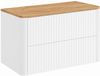 3xE living Armoire de salle de bain 80 cm, blanc, avec portes en placage chêne clair