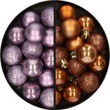 Kaemingk B.V. Boules de Noël en plastique 28x - petit 3 cm - lilas violet et marron - incassable - avec rubans de suspension