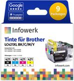 Infowerk Cartouches d'encre pour Brother LC421XL, multipack (BK/C/M/Y), 9 pièces