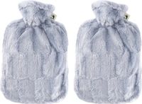Merkloos / Sans marque Hugo Frosch Gmbh Warm water kruik met warme bont hoes - 2x - grijs - 1800 ml